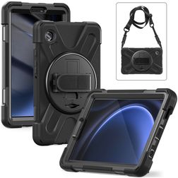 Xccess Survivor All-round Samsung Galaxy Tab A9 (2023) Hoes Hard Kunststof,Siliconen Backcover + Schouderband + Standaard - Zwart