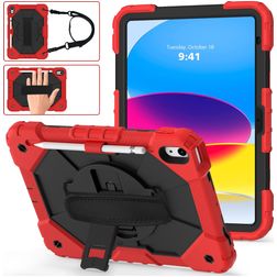 Mobigear SureGrip Xtreme iPad 11 (2025) Hoes Hard Kunststof,Siliconen Backcover + Stylus Houder + Schouderband + Standaard - Rood