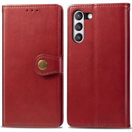 Mobigear Snap Button Samsung Galaxy S21 FE Hoesje Bookcase Portemonnee - Rood