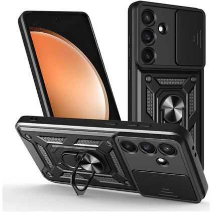 Mobigear Armor Ring Cam Slide Samsung Galaxy S25 FE Hoesje Hardcase Backcover Shockproof met Ringhouder en Camera Slider - Zwart