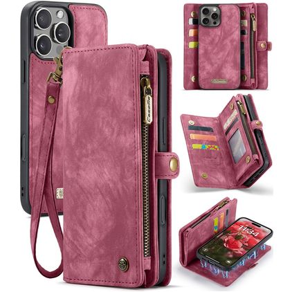 Caseme 008 iPhone 16 Pro Max Hoesje Uitneembare 2in1 Bookcase Portemonnee - Rood