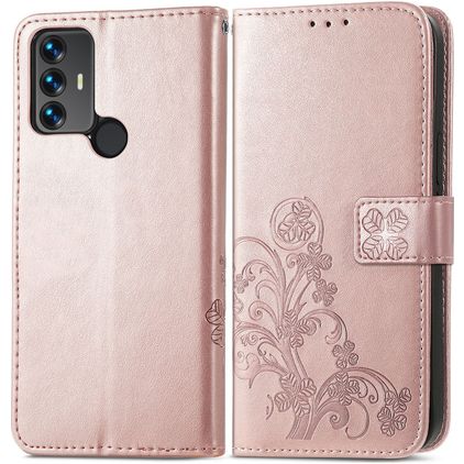 Mobigear Clover TCL 305 Hoesje Bookcase Portemonnee - Roségoud