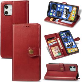Mobigear Snap Button iPhone 12 Hoesje Bookcase Portemonnee - Rood