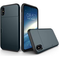 Mobigear Card iPhone XS Hoesje Hardcase Backcover Shockproof met Pasjeshouder - Marineblauw