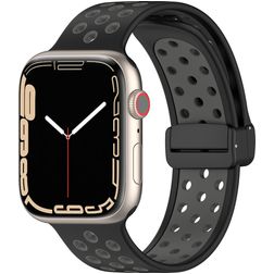 Mobigear Sport Plus Mag Siliconen Apple Watch Bandje Magneetsluiting - 42/41/40/38 mm - Zwart / Grijs