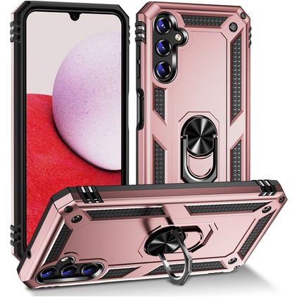 Mobigear Armor Ring Samsung Galaxy A14 Hoesje Hardcase Backcover Shockproof met Ringhouder - Roségoud