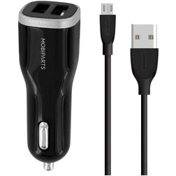 Mobiparts Dual USB Autolader Micro USB 1 m 24W 4.8A - Zwart