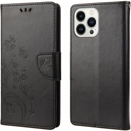 Mobigear Flowers iPhone 14 Pro Hoesje Bookcase Portemonnee - Zwart