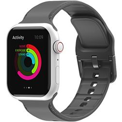 Mobigear Dashed Siliconen Apple Watch Bandje Gespsluiting - 42/41/40/38 mm - Grijs