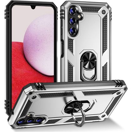 Mobigear Armor Ring Samsung Galaxy A14 Hoesje Hardcase Backcover Shockproof met Ringhouder - Zilver
