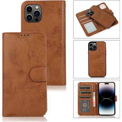 Mobigear Wallet iPhone 15 Pro Max Hoesje Uitneembare 2in1 Bookcase Portemonnee - Bruin