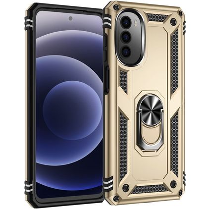Mobigear Armor Ring Motorola Moto G82 Hoesje Hardcase Backcover Shockproof met Ringhouder - Goud