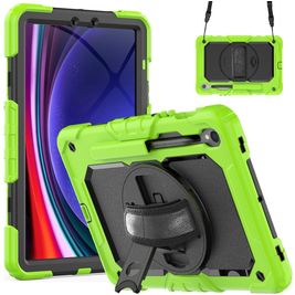 Mobigear SureGrip Xtreme Samsung Galaxy Tab S9 FE Hoes Hard Kunststof,Siliconen Backcover + Stylus Houder + Schouderband + Standaard - Groen