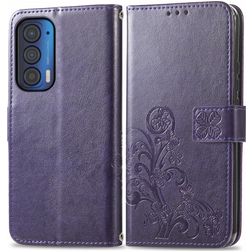 Mobigear Clover Motorola Edge (2021) Hoesje Bookcase Portemonnee - Paars