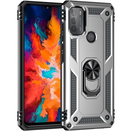 Mobigear Armor Ring Motorola Moto G50 Hoesje Hardcase Backcover Shockproof met Ringhouder - Zilver