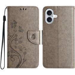 Mobigear Flowers iPhone 16 Hoesje Bookcase Portemonnee - Grijs