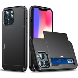 Mobigear Card iPhone 14 Pro Hoesje Hardcase Backcover Shockproof met Pasjeshouder - Zwart