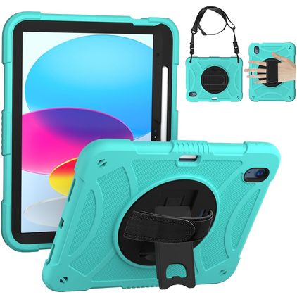 Mobigear SureGrip iPad 11 (2025) Hoes Hard Kunststof,Siliconen Backcover + Stylus Houder + Schouderband + Standaard - Turquoise
