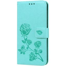Mobigear Roses Samsung Galaxy A10 Hoesje Bookcase Portemonnee - Turquoise