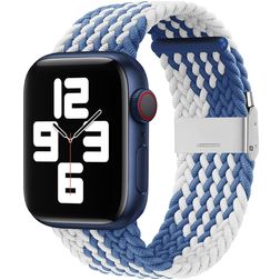 Mobigear Braided Nylon Apple Watch Bandje Klemsluiting - 49/46/45/44 mm - Wit / Blauw
