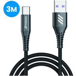 Mobigear Nylon USB-A naar USB-C Kabel 3 Meter - Zwart