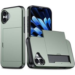 Mobigear Card iPhone 16 Hoesje Hardcase Backcover Shockproof met Pasjeshouder - Groen