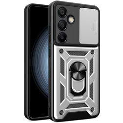 Mobigear Armor Ring Cam Slide Samsung Galaxy S24 FE Hoesje Hardcase Backcover Shockproof met Ringhouder en Camera Slider - Zilver