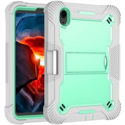 Mobigear ShieldStand iPad Mini 7 (2024) Hoes Hard Kunststof,Siliconen Backcover + Stylus Houder + Standaard - Grijs / Turquoise