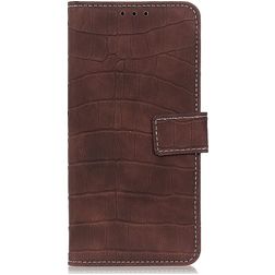 Mobigear Croco Motorola Edge 20 Pro Hoesje Bookcase Portemonnee - Bruin