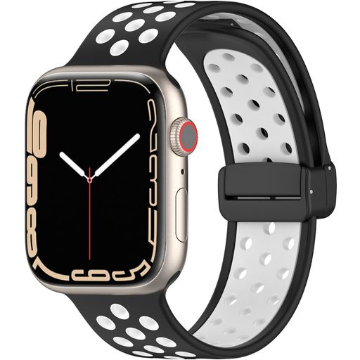 Mobigear Sport Plus Mag Siliconen Apple Watch Bandje Magneetsluiting - 42/41/40/38 mm - Wit / Charcoal