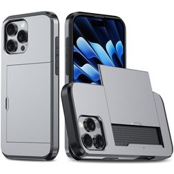 Mobigear Card iPhone 16 Pro Hoesje Hardcase Backcover Shockproof met Pasjeshouder - Grijs