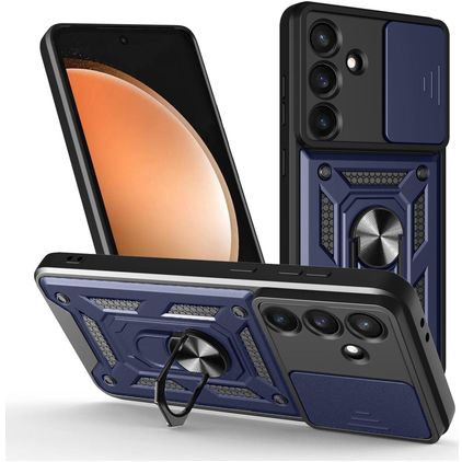 Mobigear Armor Ring Cam Slide Samsung Galaxy S26 FE Hoesje Hardcase Backcover Shockproof met Ringhouder en Camera Slider - Blauw