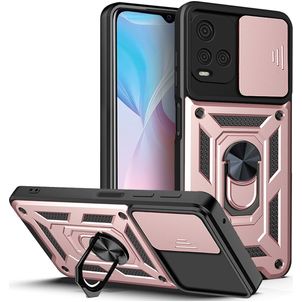 Mobigear Armor Ring Cam Slide Vivo Y33s Hoesje Hardcase Backcover Shockproof met Ringhouder en Camera Slider - Roségoud