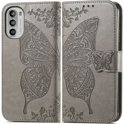 Mobigear Butterfly Motorola Moto G82 Hoesje Bookcase Portemonnee - Grijs