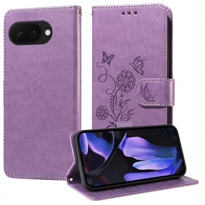Mobigear Flowers Google Pixel 9a Hoesje Bookcase Portemonnee - Paars