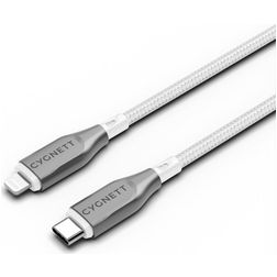 Cygnett Armoured Braided USB-C naar Apple Lightning Kabel MFI 2 Meter - Wit