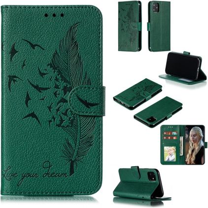 Mobigear Feather iPhone 11 Hoesje Bookcase Portemonnee - Groen