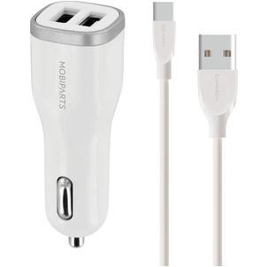 Mobiparts Dual USB Autolader USB-C 1 Meter 24W 4.8A - Wit