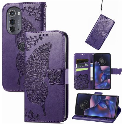 Mobigear Butterfly Motorola Edge (2022) Hoesje Bookcase Portemonnee - Paars