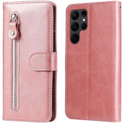 Mobigear Zipper Samsung Galaxy S23 Ultra Hoesje Bookcase Portemonnee - Roségoud