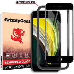 GrizzlyCoat Easy Fit iPhone SE (2022) Glazen Screenprotector - Case Friendly + Installatie Frame - Zwart