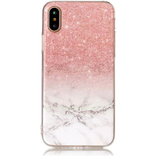 Mobigear Marble iPhone XS Hoesje Flexibel TPU Backcover - Wit / Roze