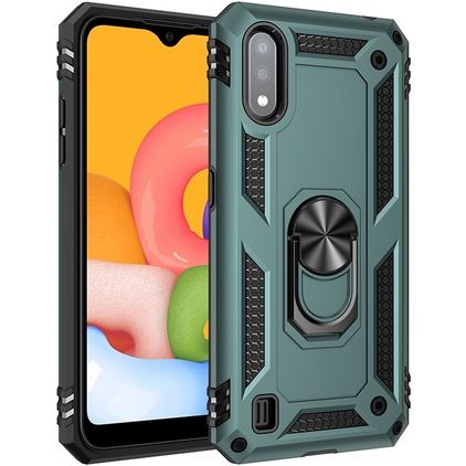 Mobigear Armor Ring Samsung Galaxy A01 Hoesje Hardcase Backcover Shockproof met Ringhouder - Groen