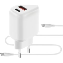 Mobiparts Dual USB / USB-C Oplader Apple Lightning 1 Meter 20W 3A - Wit