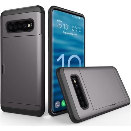 Mobigear Card Samsung Galaxy S10 Plus Hoesje Hardcase Backcover Shockproof met Pasjeshouder - Grijs