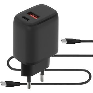 Mobiparts Dual USB / USB-C Oplader USB-C 1 Meter Power Delivery 20W 3A - Zwart