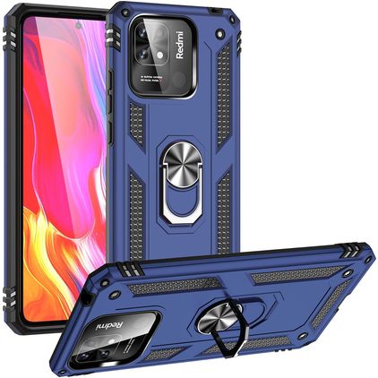 Mobigear Armor Ring Xiaomi Redmi 10C Hoesje Hardcase Backcover Shockproof met Ringhouder - Blauw