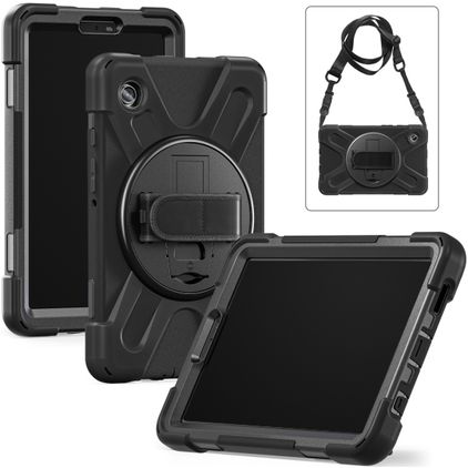 Xccess Survivor All-round Samsung Galaxy Tab A9 Plus (2023) Hoes Hard Kunststof,Siliconen Backcover + Schouderband + Standaard - Zwart