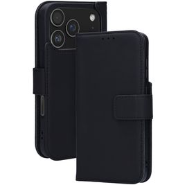 Mobiparts Wallet iPhone 17 Pro MagSafe Hoesje Echt Leer Bookcase Portemonnee - Zwart