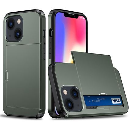 Mobigear Card iPhone 15 Plus Hoesje Hardcase Backcover Shockproof met Pasjeshouder - Legergroen